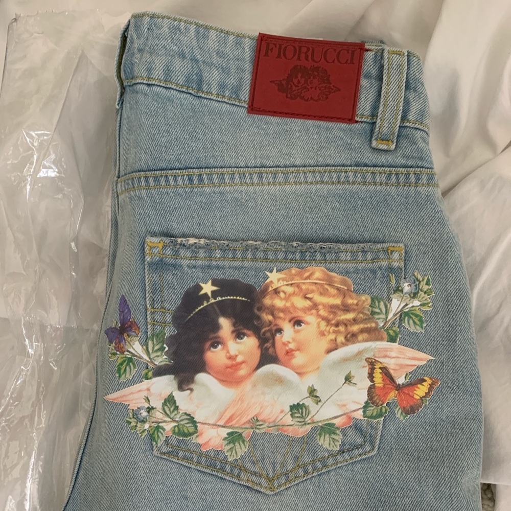 Fiorucci Light Blue High-Rise Jeans with Cherub Pocket Graphic